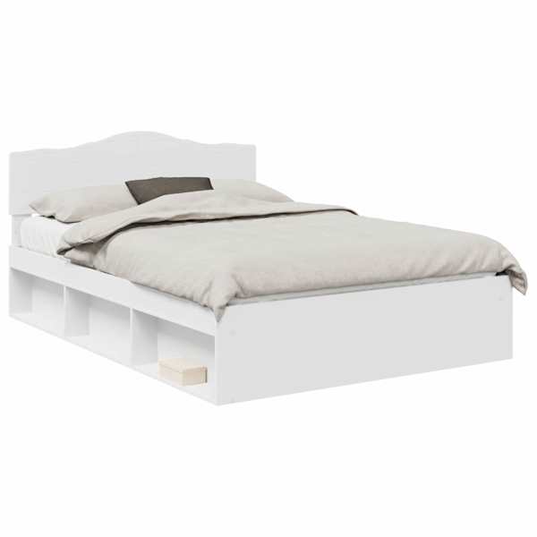 Voodiraam peatsiga, valge, 140 × 190 cm, männipuit — mudel 3412898