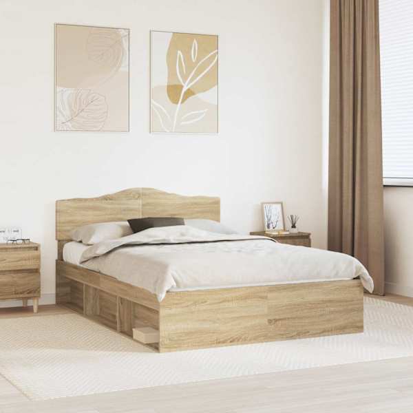 Voodiraam peatsiga, sonoma, 140 × 190 cm, männipuit — mudel 3412900