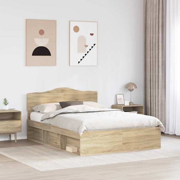 Voodiraam peatsiga, sonoma, 140 × 190 cm, männipuit — mudel 3412900