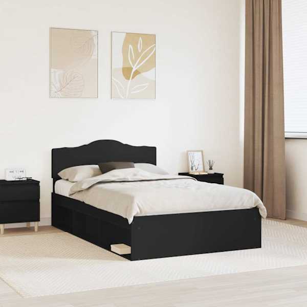 Voodiraam peatsiga, must, 135 × 190 cm, männipuit — mudel 3412908