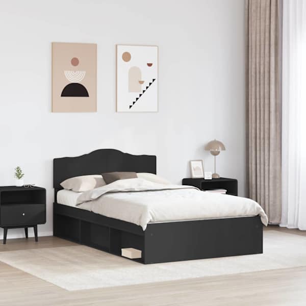 Voodiraam peatsiga, must, 135 × 190 cm, männipuit — mudel 3412908