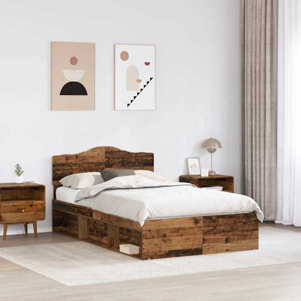 Voodiraam peatsiga, vana puit, 135 × 190 cm, männipuit — mudel 3412914