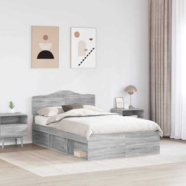 Voodiraam peatsiga, hall sonoma, 120 × 200 cm, männipuit — mudel 3412921