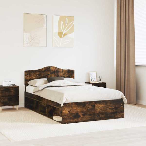 Voodiraam peatsiga, suitsutatud tamm, 120 × 190 cm, männipuit — mudel 3412929