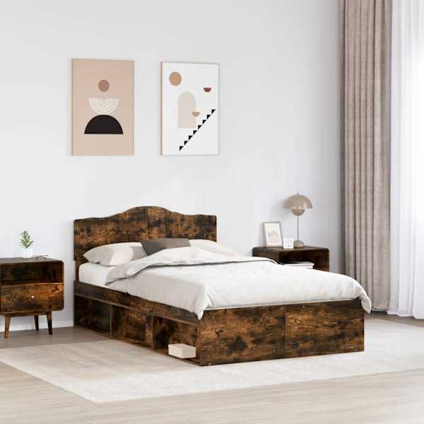 Voodiraam peatsiga, suitsutatud tamm, 120 × 190 cm, männipuit — mudel 3412929
