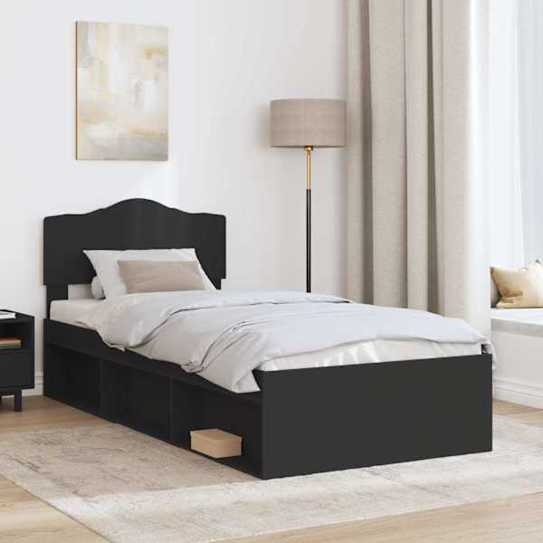 Voodiraam peatsiga, must, 100 × 200 cm, männipuit — mudel 3412935