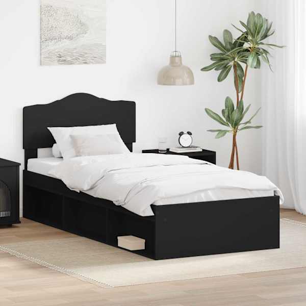 Voodiraam peatsiga, must, 90 × 190 cm, männipuit — mudel 3412953