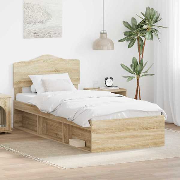 Voodiraam peatsiga, sonoma tamm, 75 × 190 cm, männipuit — mudel 3412963
