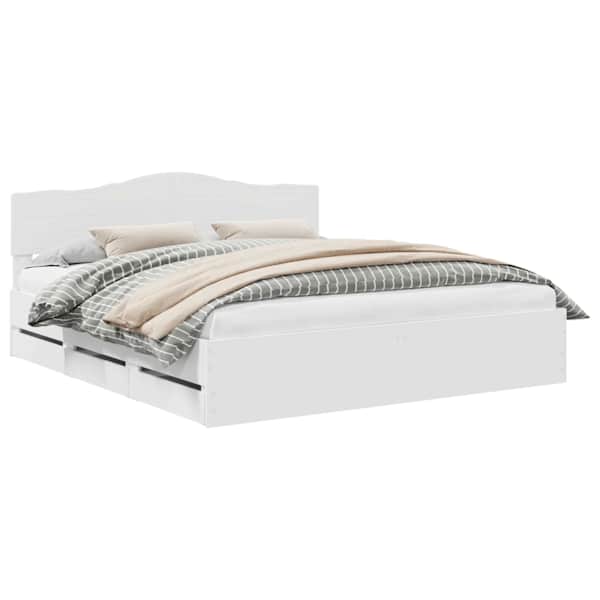 Sahtlitega voodiraam peatsiga, valge, 180 × 200 cm — mudel 3412977