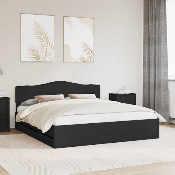 Sahtlitega voodiraam peatsiga, must, 180 × 200 cm — mudel 3412978