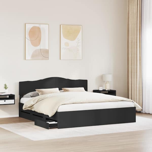Sahtlitega voodiraam peatsiga, must, 180 × 200 cm — mudel 3412978