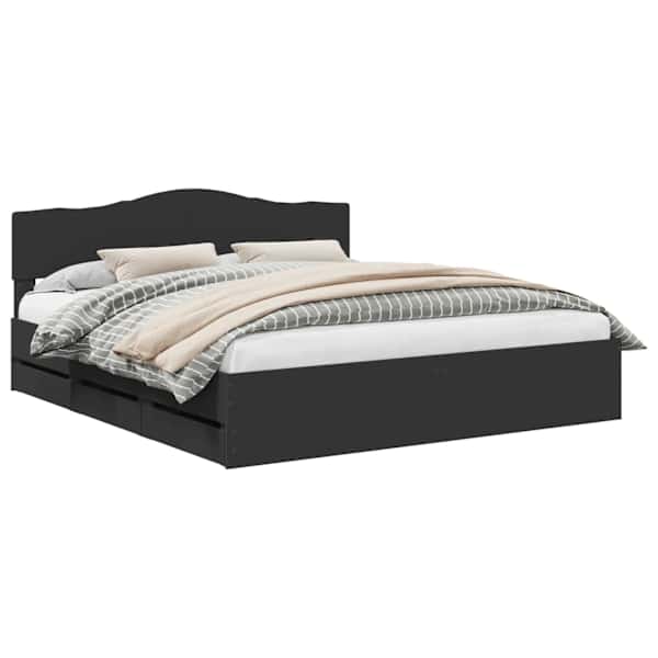 Sahtlitega voodiraam peatsiga, must, 180 × 200 cm — mudel 3412978