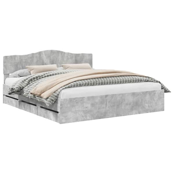 Sahtlitega voodiraam peatsiga, betoonhall, 180 × 200 cm — mudel 3412980