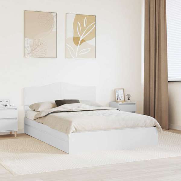 Sahtlitega voodiraam peatsiga, valge, 140 × 190 cm, tehispuit — mudel 3413096