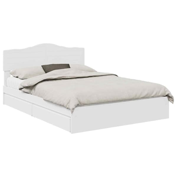 Sahtlitega voodiraam peatsiga, valge, 140 × 190 cm, tehispuit — mudel 3413096