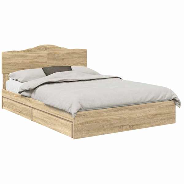 Sahtlitega voodiraam peatsiga, sonoma tamm, 140 × 190 cm, tehispuit — mudel 3413098