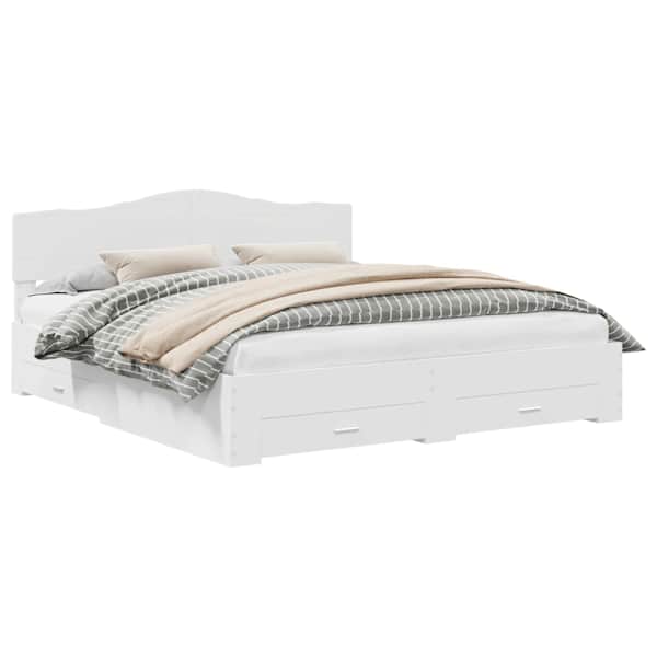Sahtlitega voodiraam peatsiga, valge, 180 × 200 cm, tehispuit