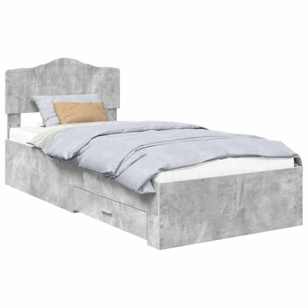 Sahtlitega voodiraam peatsiga, betoonhall, 100 × 200 cm, tehispuit — mudel 3413232