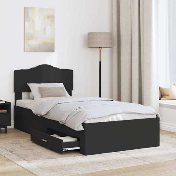 Sahtlitega voodiraam peatsiga, must, 70 × 190 cm, tehispuit — mudel 3413257