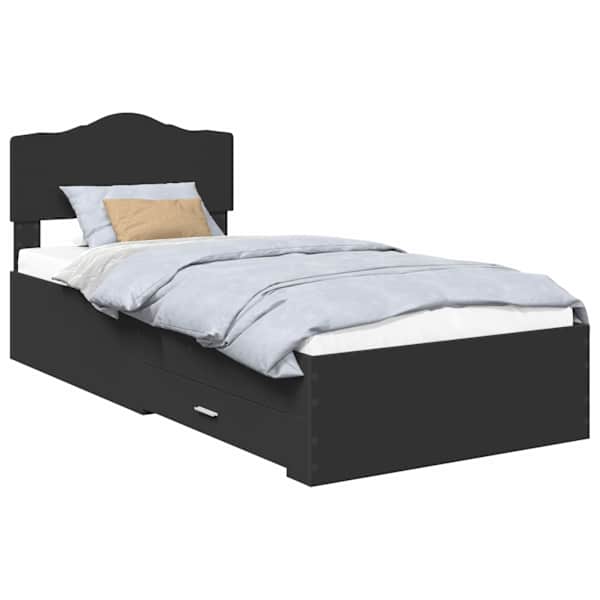 Sahtlitega voodiraam peatsiga, must, 70 × 190 cm, tehispuit — mudel 3413257