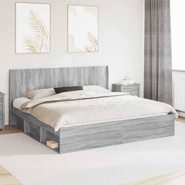 Panipaigaga voodiraam peatsiga, hall sonoma, 180 × 200 cm — mudel 3413826