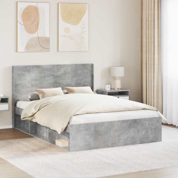 Panipaigaga voodiraam peatsiga, betoonhall, 140 × 200 cm — mudel 3413848