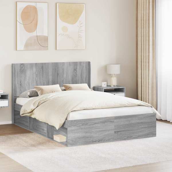 Panipaigaga voodiraam peatsiga, hall sonoma, 135 × 190 cm — mudel 3413866