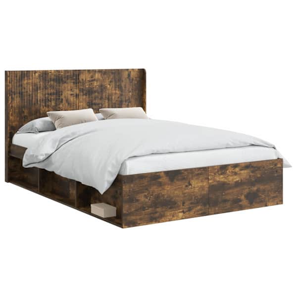 Panipaigaga voodiraam peatsiga, suitsutatud tamm, 120 × 200 cm — mudel 3413873
