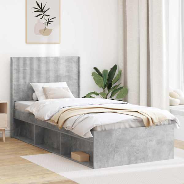 Panipaigaga voodiraam peatsiga, betoonhall, 90 × 200 cm — mudel 3413896