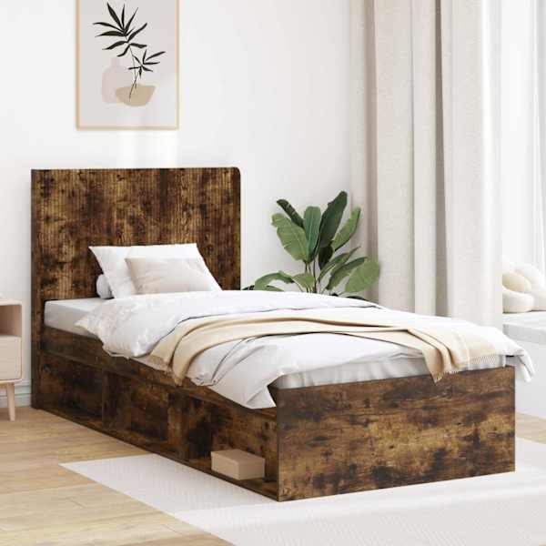 Panipaigaga voodiraam peatsiga, suitsutatud tamm, 75 × 190 cm — mudel 3413913