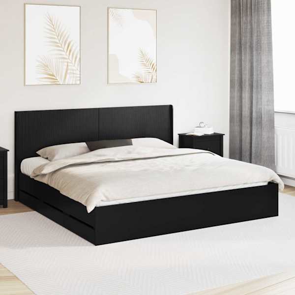 Sahtlitega voodiraam peatsiga, must, 180 × 200 cm — mudel 3413924