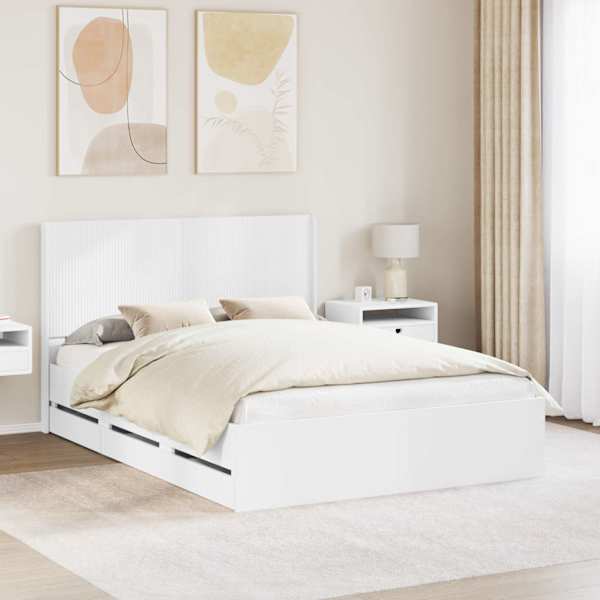 Sahtlitega voodiraam peatsiga, valge, 160 × 200 cm — mudel 3413929