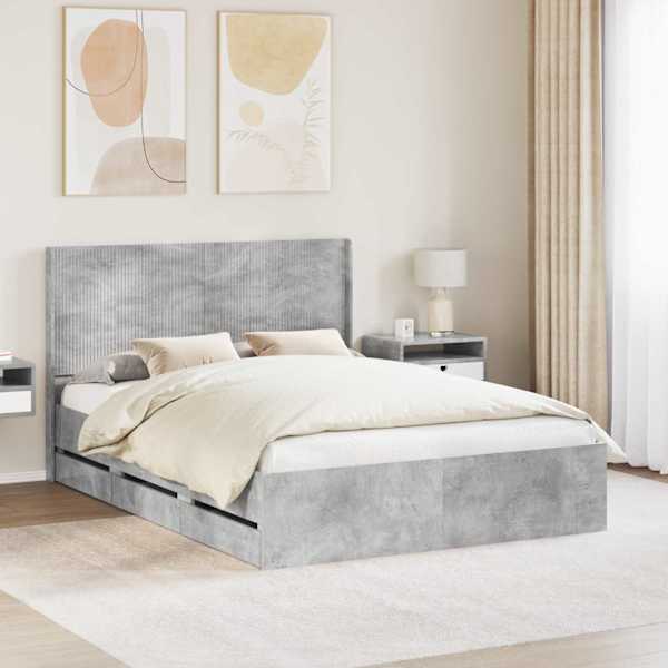 Sahtlitega voodiraam peatsiga, betoonhall, 160 × 200 cm — mudel 3413932