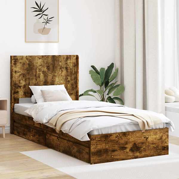 Panipaigaga voodiraam peatsiga, suitsutatud tamm, 75 × 190 cm — mudel 3414071