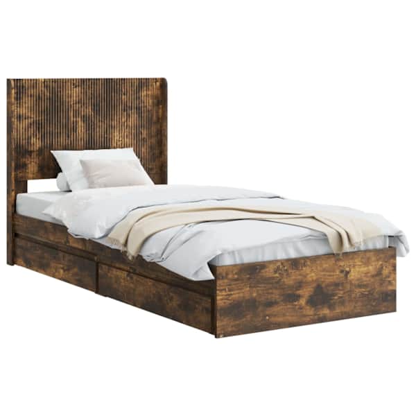 Panipaigaga voodiraam peatsiga, suitsutatud tamm, 75 × 190 cm — mudel 3414071