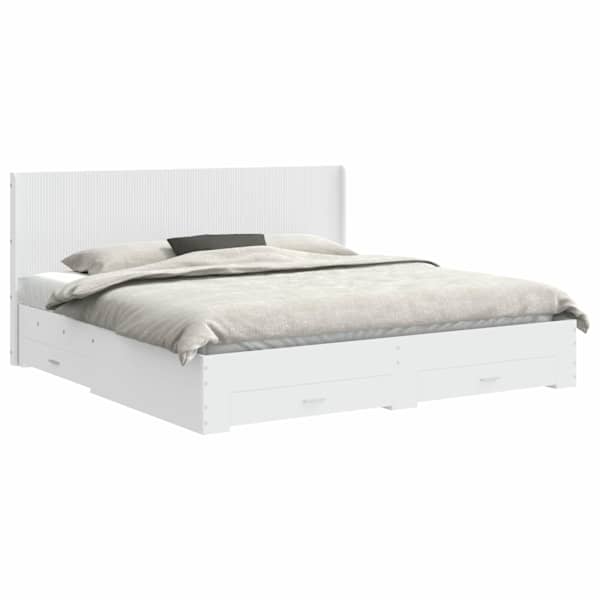 Panipaigaga voodiraam peatsiga, valge, 180 × 200 cm, tehispuit