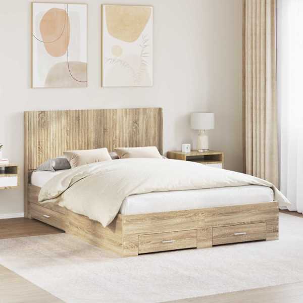 Panipaigaga voodiraam peatsiga, sonoma tamm, 140 × 190 cm, tehispuit — mudel 3414111