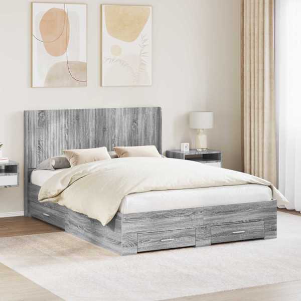 Panipaigaga voodiraam peatsiga, hall sonoma, 120 × 200 cm, tehispuit — mudel 3414130