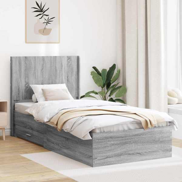 Panipaigaga voodiraam peatsiga, hall sonoma, 90 × 190 cm, tehispuit — mudel 3414162