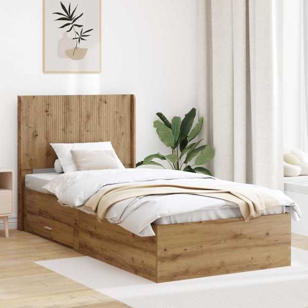 Panipaigaga voodiraam peatsiga, artisan tamm, 90 × 190 cm, tehispuit — mudel 3414164