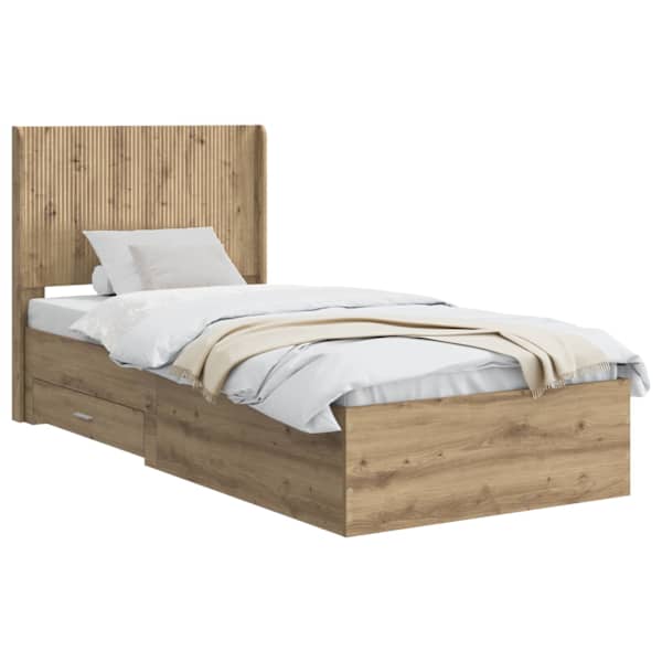 Panipaigaga voodiraam peatsiga, artisan tamm, 90 × 190 cm, tehispuit — mudel 3414164