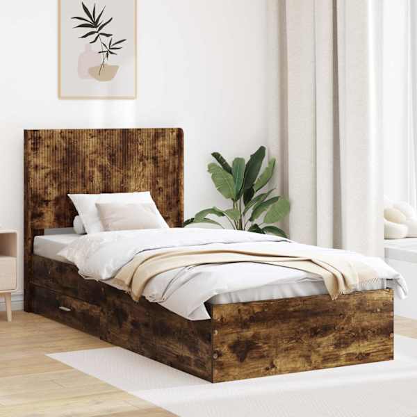 Panipaigaga voodiraam peatsiga, suitsutatud tamm, 75 × 190 cm — mudel 3414169