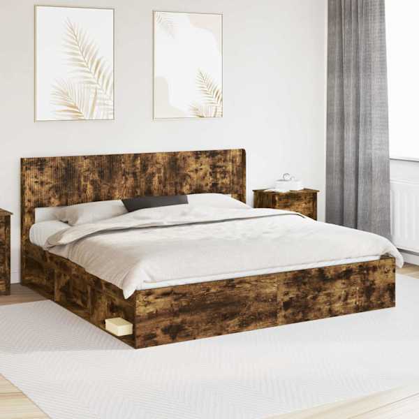 Panipaigaga voodiraam peatsiga, suitsutatud tamm, 180 × 200 cm — mudel 3414183