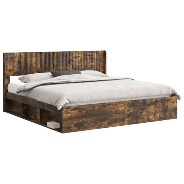 Panipaigaga voodiraam peatsiga, suitsutatud tamm, 180 × 200 cm — mudel 3414183