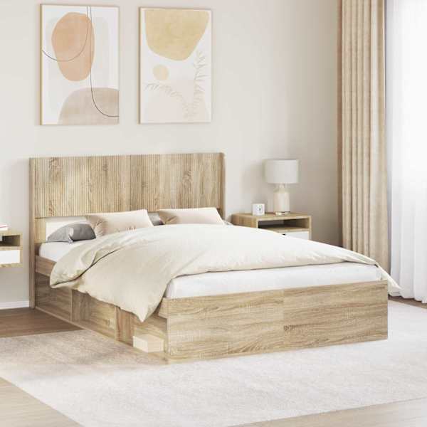 Panipaigaga voodiraam peatsiga, sonoma tamm, 140 × 200 cm — mudel 3414205
