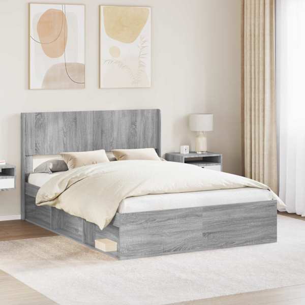 Panipaigaga voodiraam peatsiga, hall sonoma, 135 × 190 cm — mudel 3414224