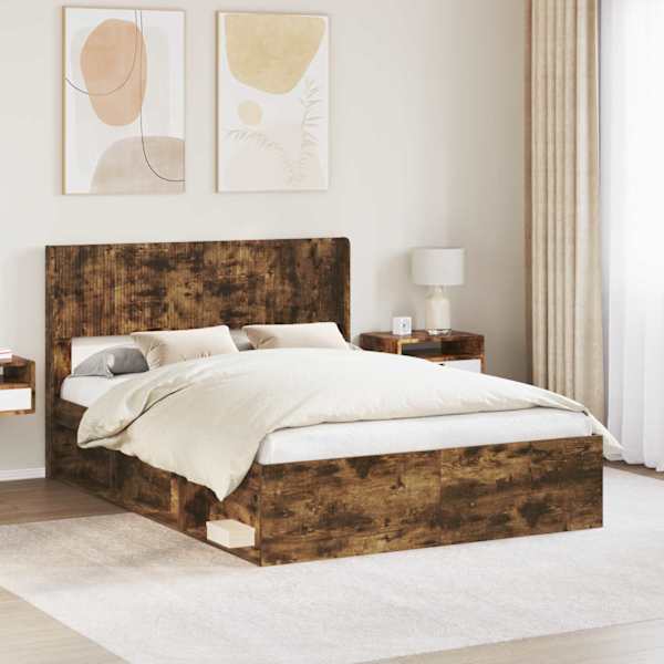 Panipaigaga voodiraam peatsiga, suitsutatud tamm, 120 × 200 cm — mudel 3414231