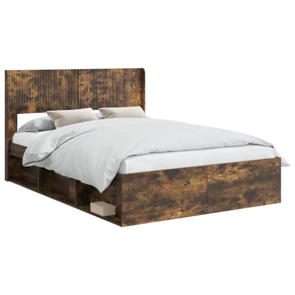 Panipaigaga voodiraam peatsiga, suitsutatud tamm, 120 × 200 cm — mudel 3414231