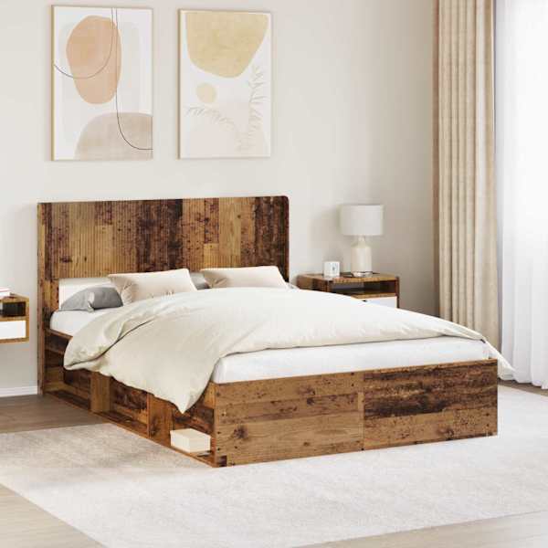 Panipaigaga voodiraam peatsiga, vana puit, 120 × 190 cm — mudel 3414241