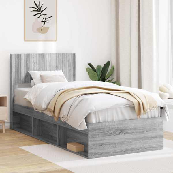 Panipaigaga voodiraam peatsiga, hall sonoma, 90 × 200 cm — mudel 3414256